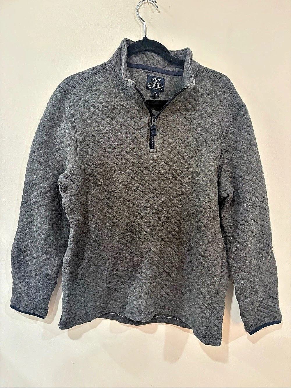 J.Crew Authentic Fleece Quilted Half-Zip Pullover Gray Medium